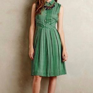 {ANTHROPOLOGIE} Byrnn Green Shirtdress Polka Dots
